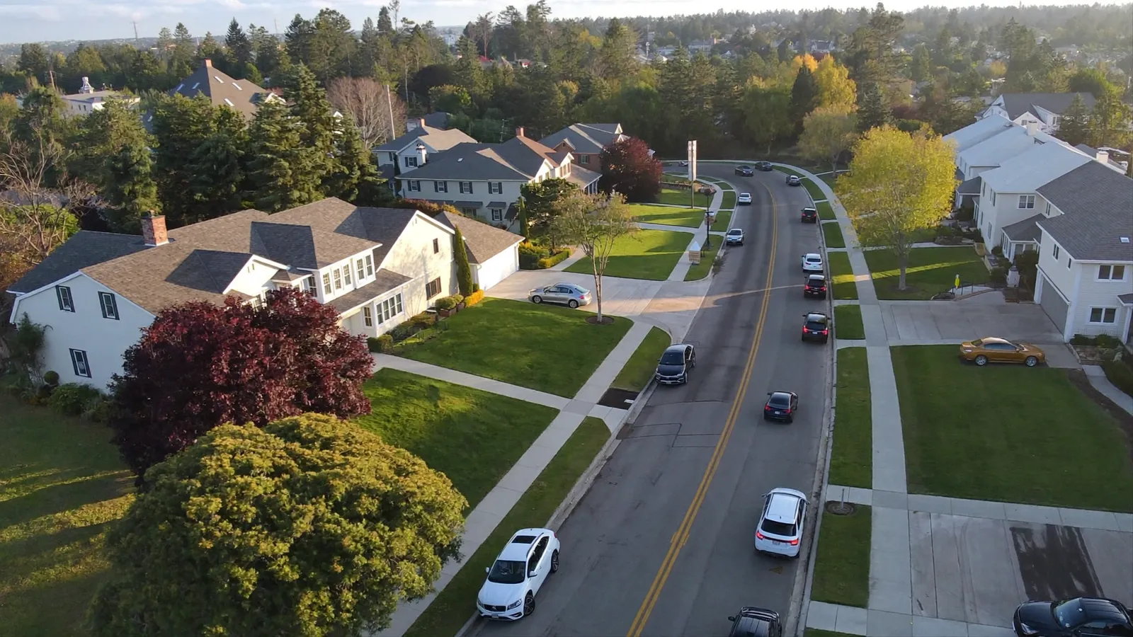 An upscale neighborhood street from above